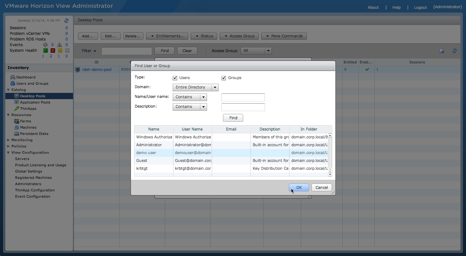 Entitle Users To A Desktop Pool VMware Horizon 6 SmartGuide
