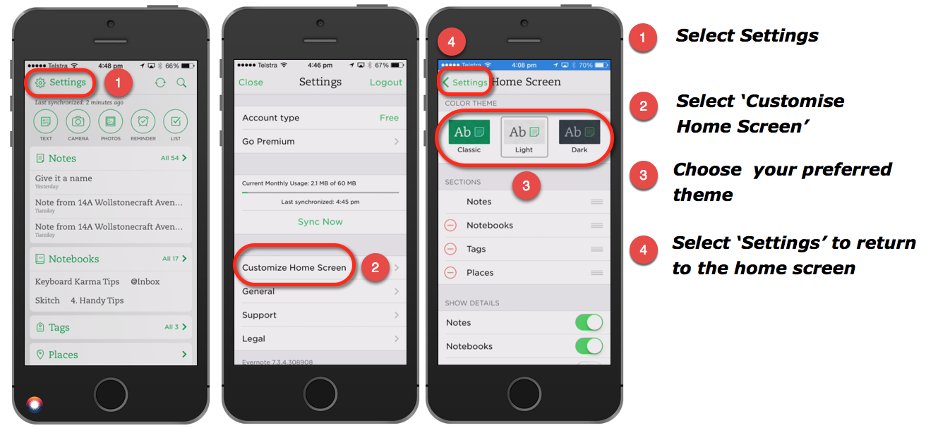 Change The Theme Excellent Ways to Use Evernote Every Day (iPhone
